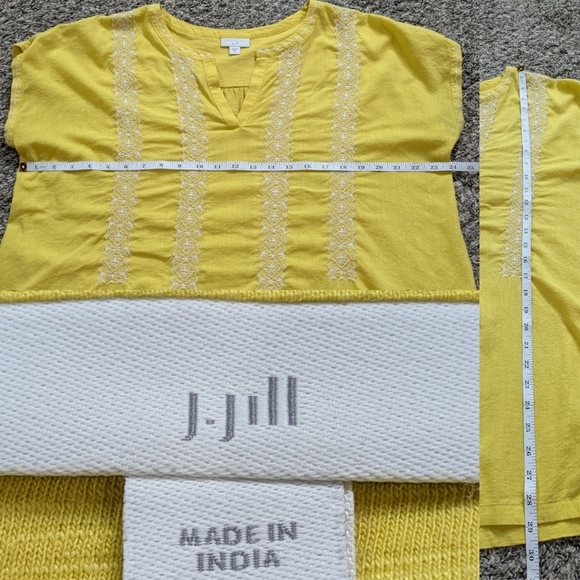 J Jill Yellow White Embroidered Cotton Blend Short Sleeve Top XL - Picture 7 of 7
